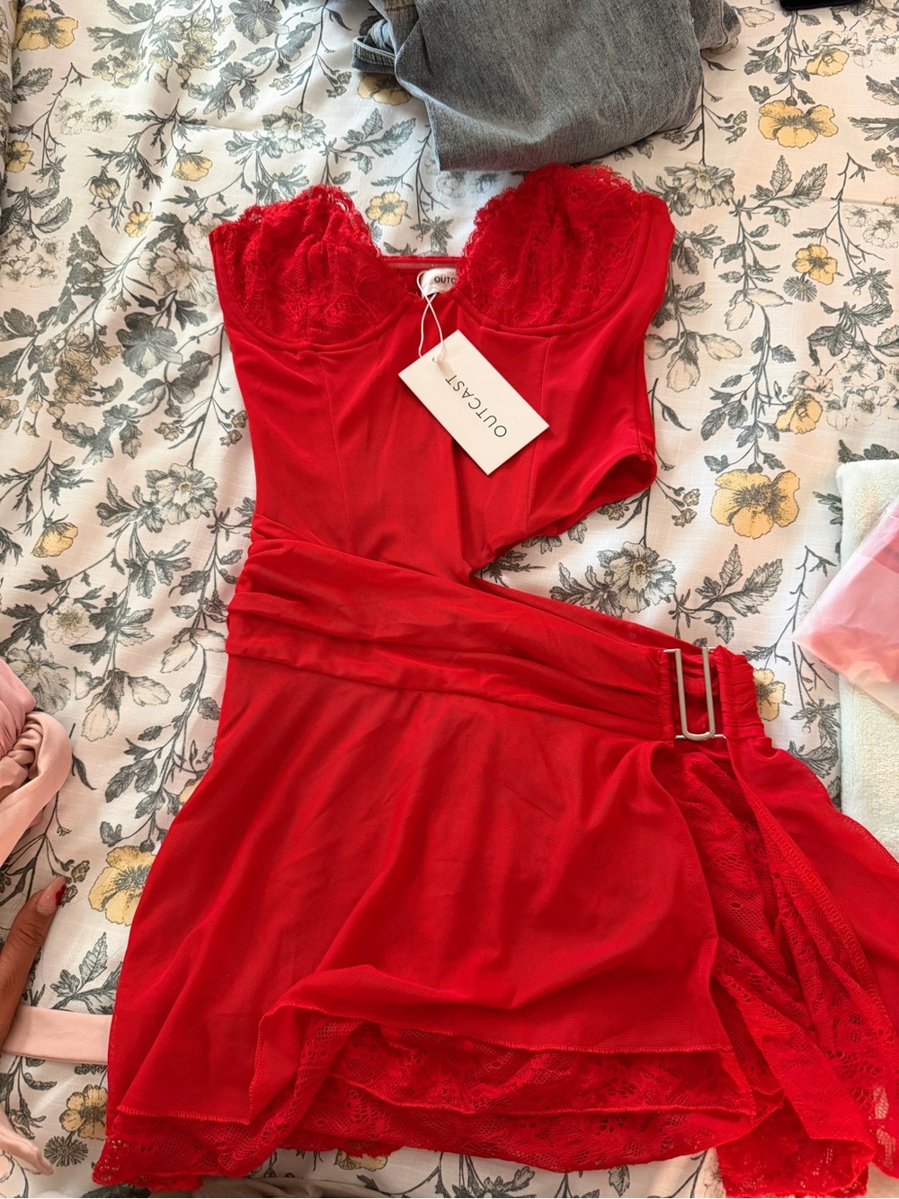 Outcast Red Lace-Trim Mini Dress
